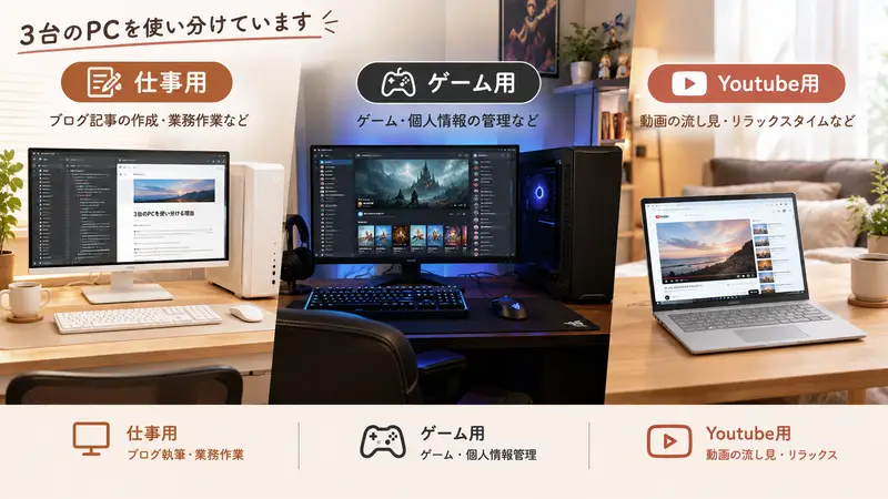 筆者のPC3台の使分けを示す図