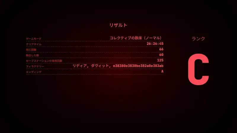 1週目クリア後のリザルト画像
